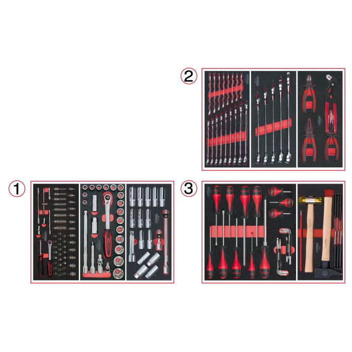 COMPOSITION D'OUTILS 3 TIROIRS POUR SERVANTE, 158 PIÈCES