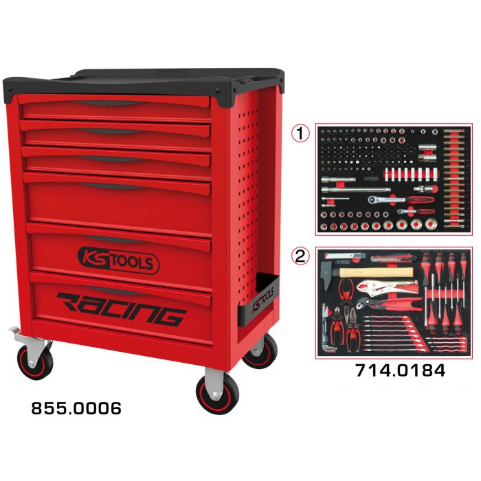 SERVANTE RACING 6 TIROIRS ÉQUIPÉE DE 184 OUTILS