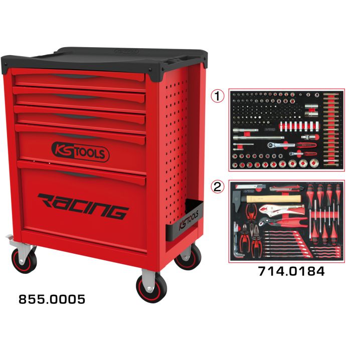SERVANTE RACING 5 TIROIRS ÉQUIPÉE DE 184 OUTILS