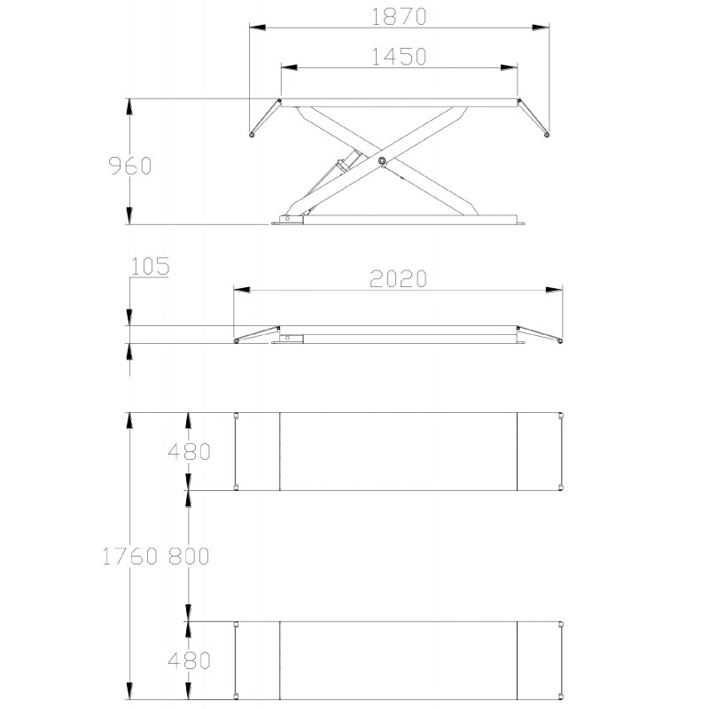 PONT ÉLÉVATEUR À CISEAUX 3 T HAUTEUR DE LEVAGE 960 MM 3X380V MW-TOOLS SL300 – Image 11